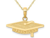 10K Yellow Gold Graduation Hat Charm Pendant Necklace with Chain